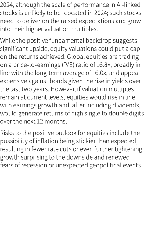 2024, although the scale of performance in AI linked stocks is unlikely to be repeated in 2024; such stocks need to d...