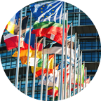 All EU members flags in front of the European Parliament in Strasbourg, France