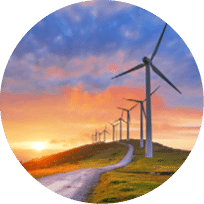 wind turbines in Oiz eolic park at sunset