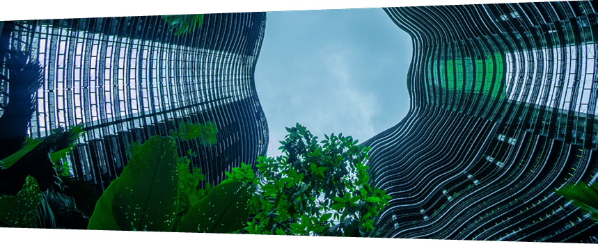 Low Angle fish eye shot Garden city Skyscraper Singapore