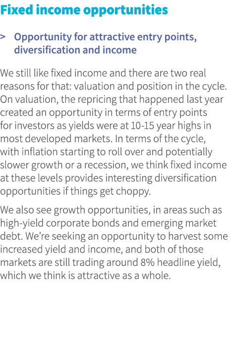 Fixed income opportunities  Opportunity for attractive entry points, diversification and income We still like fixed ...